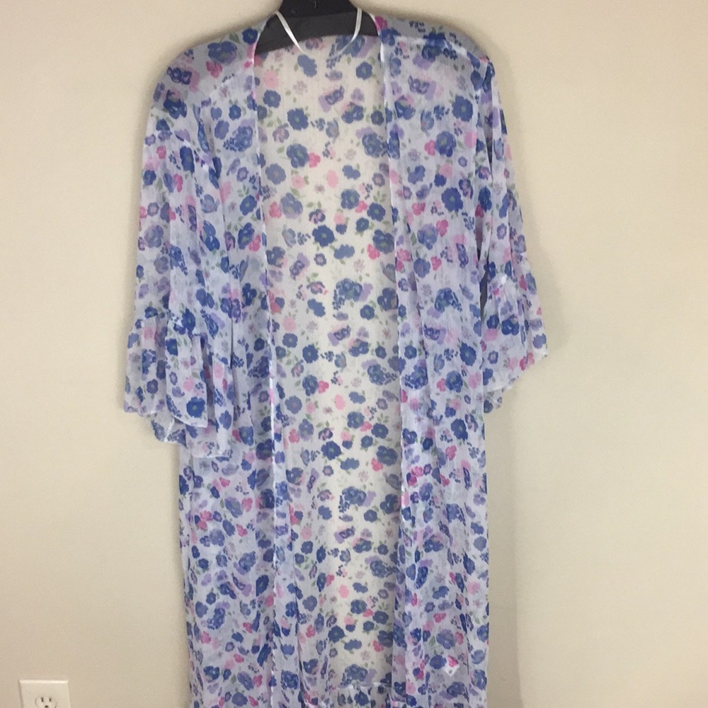 Loft Outlet Semi-Sheer Floral Duster Robe with Ruffle Size XS/S